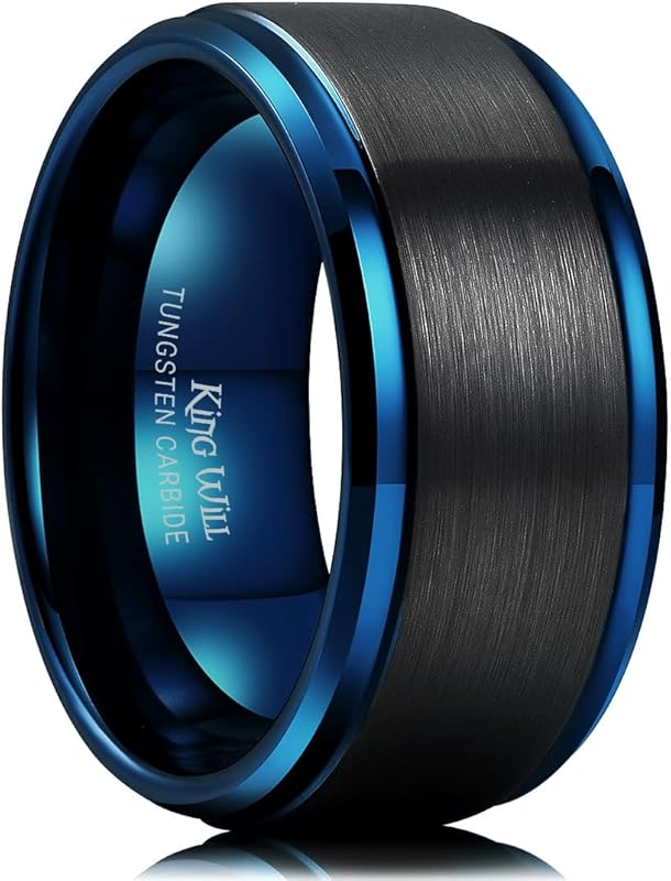King Will Men's Two-Tone Brushed Tungsten Carbide Wedding Band Matte S