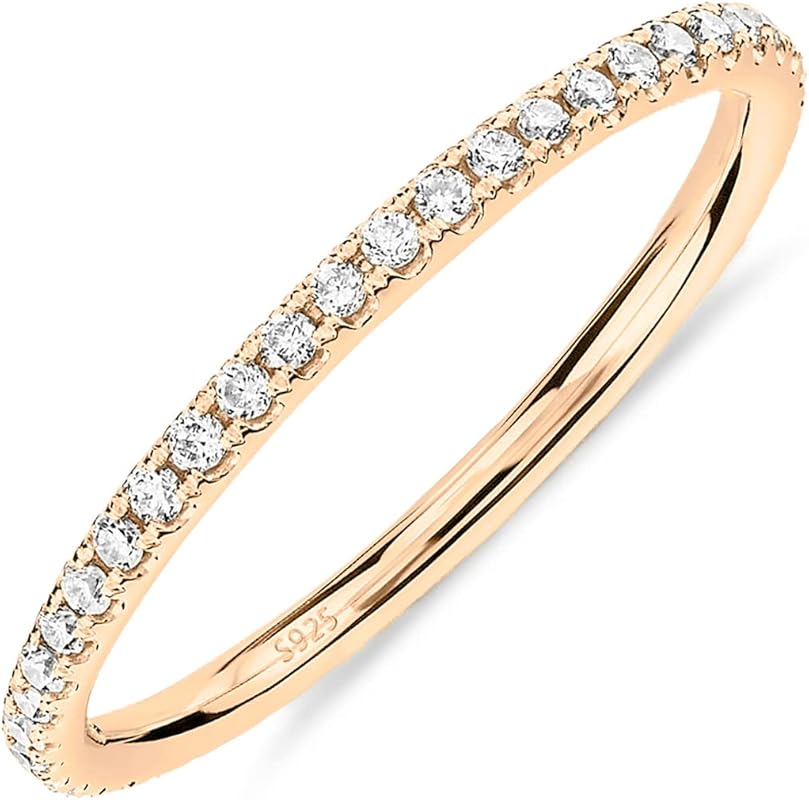 PAVOI 14K Gold Plated Sterling Silver CZ Simulated Diamond Stackable E