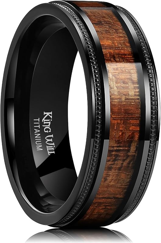 King Will Titanium Men's Wedding Band with Koa/Maple Wood Inlay, 7-8mm