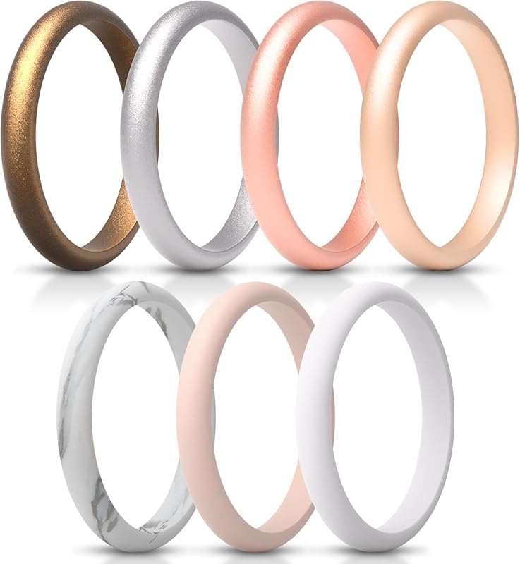 ThunderFit Women’s Silicone Thin Stackable Wedding Bands – 2.5mm Wide,