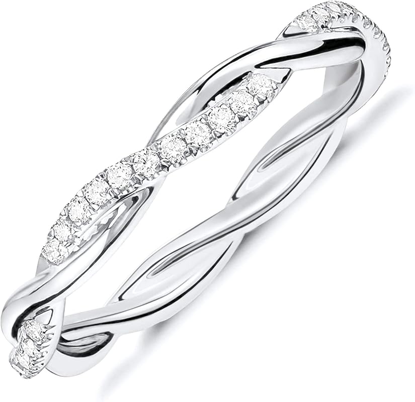 PAVOI 14K Gold Plated Cubic Zirconia Twisted Rope Eternity Band for Wo