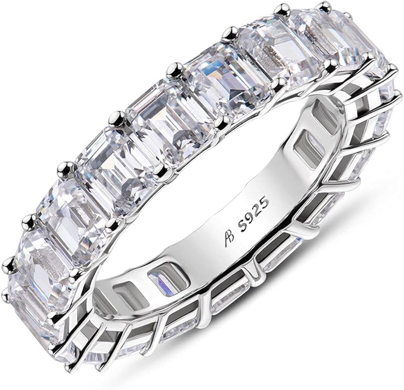 AINUOSHI 925 Sterling Silver Eternity Ring with Cubic Zirconia in Oval