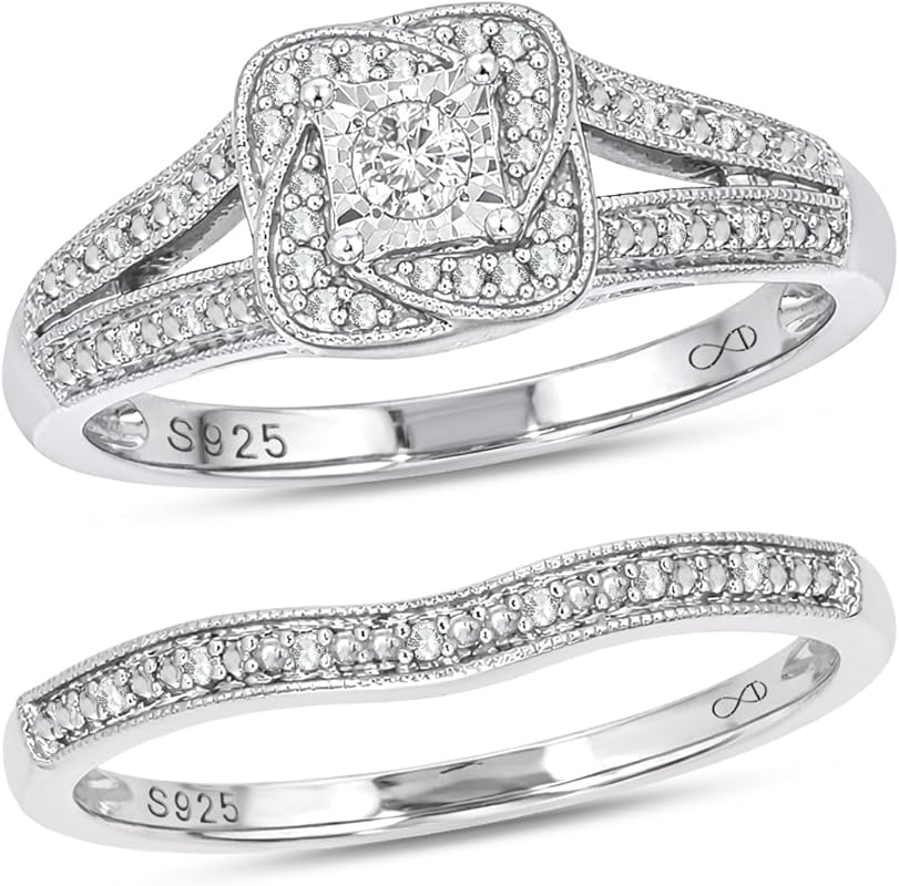 Cali Trove 1/5 CT Natural Diamond Bridal Ring Set – 14KT & 18KT Gold V