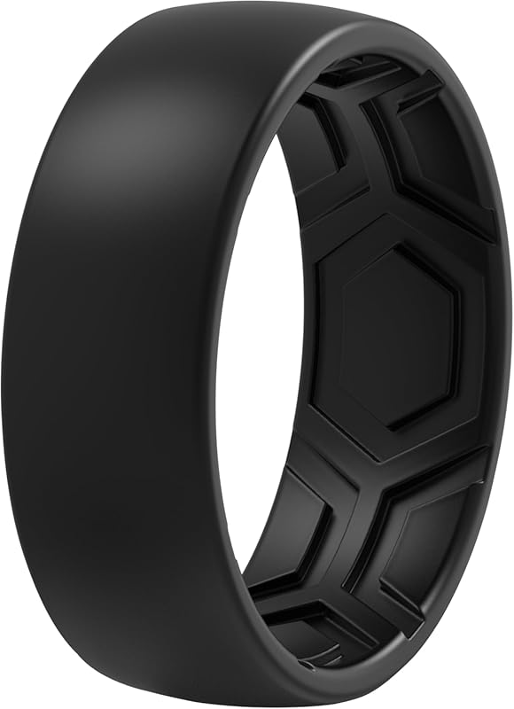 ThunderFit Men's Patterned Silicone Rings, 8mm Wide Variety Multipack 