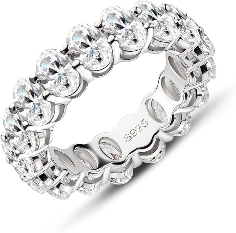 AINUOSHI Sterling Silver Emerald Oval Radiant CZ Eternity Ring