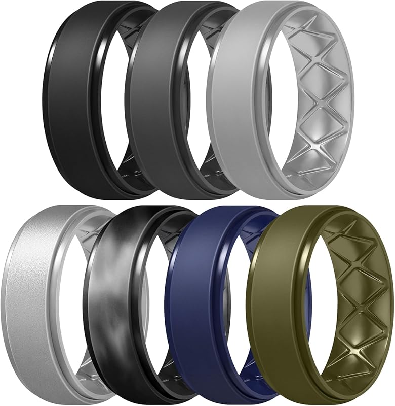 Egnaro Men's 8.5mm Wide Silicone Rings – Hypoallergenic, Ergonomic, Br
