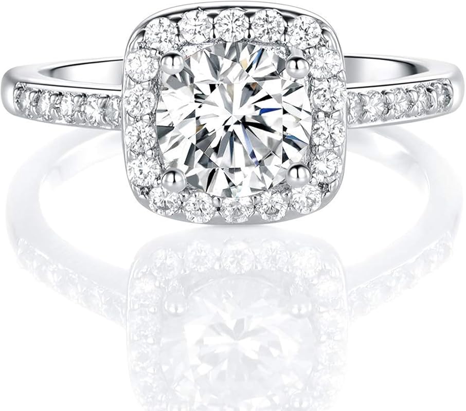 MDFUN 18K White Gold Plated CZ Halo Engagement Promise Ring