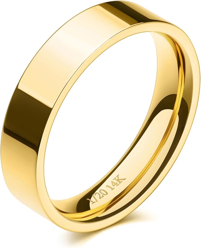 NOKMIT 5mm 14K Gold Filled Dainty Thick Wedding Band for Women Girls T