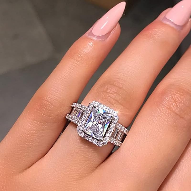 925 Sterling Silver Shiny Full Diamond Ring Cubic Zirconia Cocktail Et