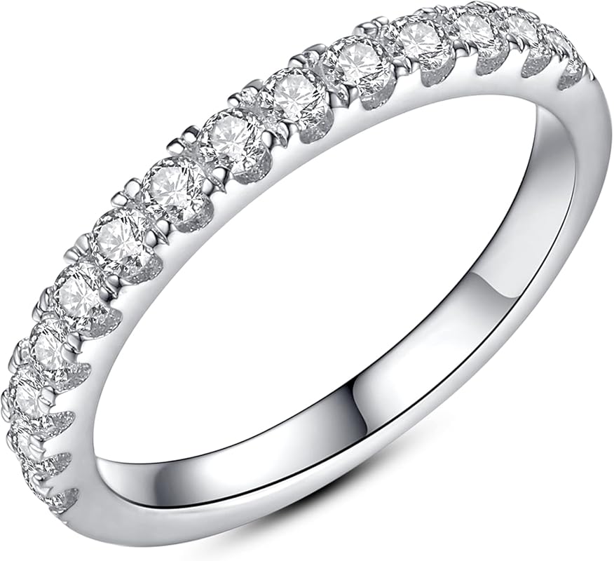 IMOLOVE 925 Sterling Silver Moissanite Eternity Wedding Band with 18K