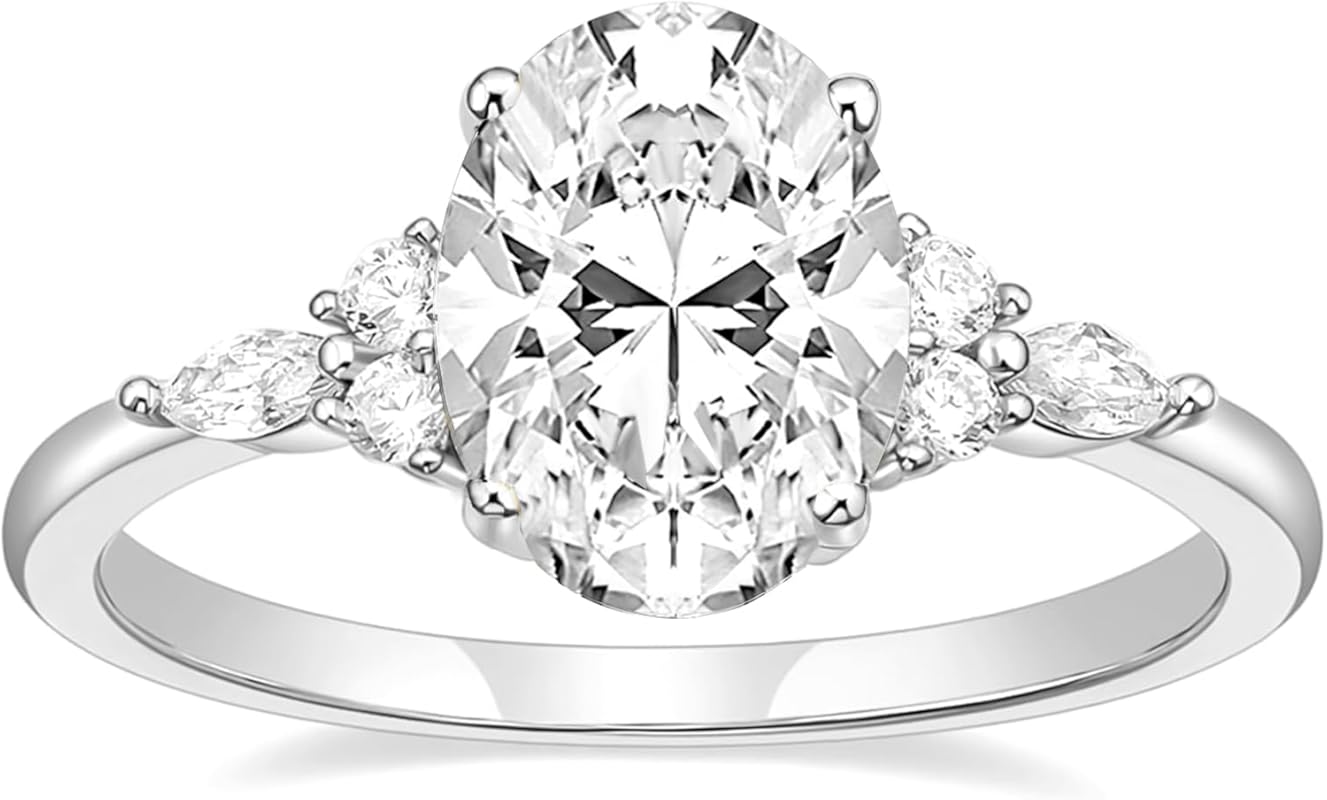 TIGRADE 3ct Oval Cut Cubic Zirconia Engagement Ring with Marquise & Ro