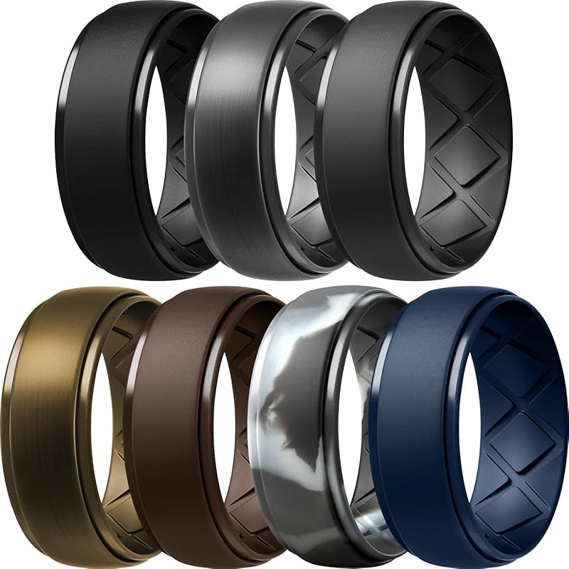 Egnaro Mens Silicone Rings with Half Sizes, 10mm Wide 2.5mm Thick, Erg