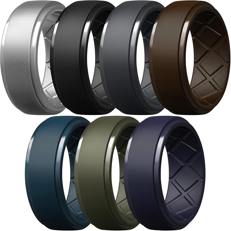 Egnaro Mens 10mm Wide Silicone Rubber Wedding Bands, 2.5mm Thick Breat