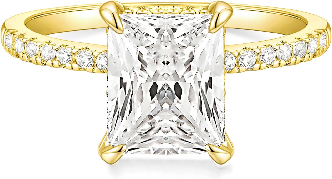 TIGRADE 4CT Radiant Cut Cubic Zirconia Engagement Ring in Sterling Sil