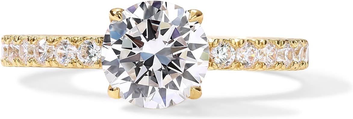 PAVOI 14K Gold Plated Engagement Ring with 1.25CT Cushion Cut Cubic Zi