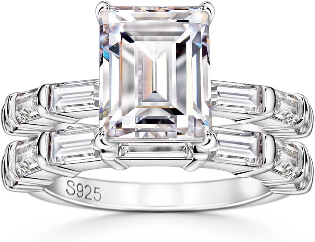 S925 Sterling Silver 4ct Emerald Cut Cubic Zirconia Engagement & Weddi
