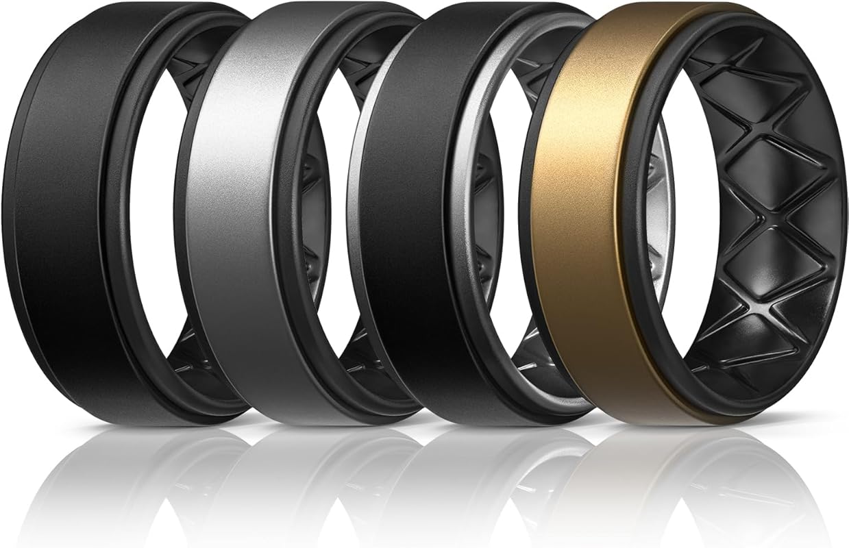 Egnaro Men's Breathable Silicone Wedding Rings Multipack Sizes 1-7 Ste