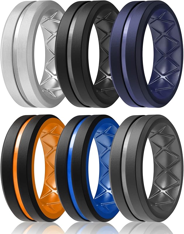Egnaro Men's Silicone Wedding Bands, 8mm Wide, 2mm Thick, Workout & Tr