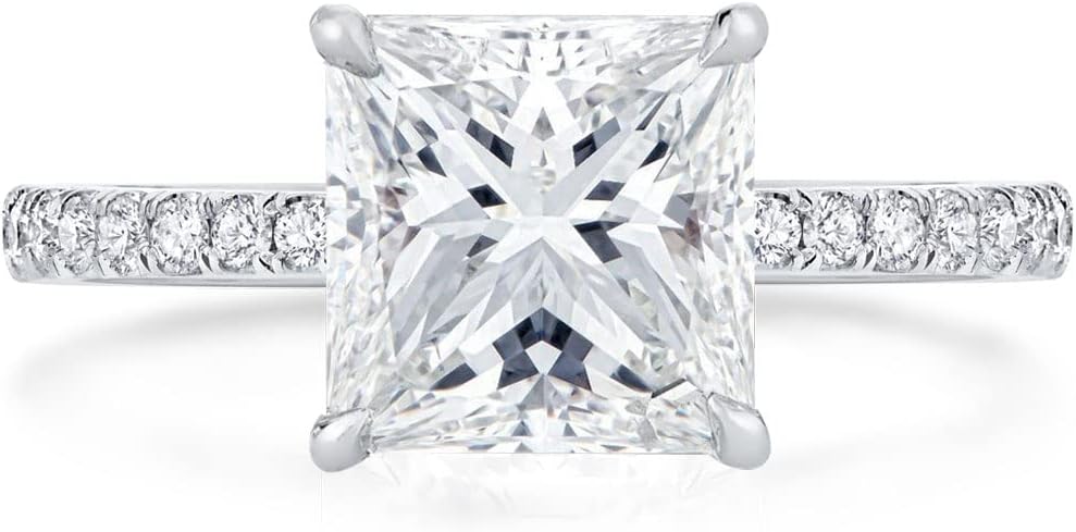 Platinum Plated Sterling Silver Princess Emerald Cut CZ Engagement Rin