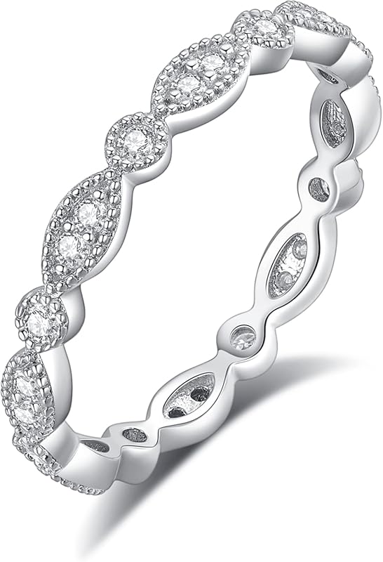 IMOLOVE Moissanite Evil Eye Shaped Wedding Band in 925 Sterling Silver