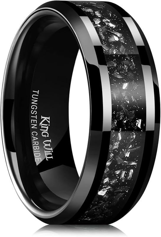 King Will Meteorite Tungsten Wedding Band for Men & Women, Black/Silve