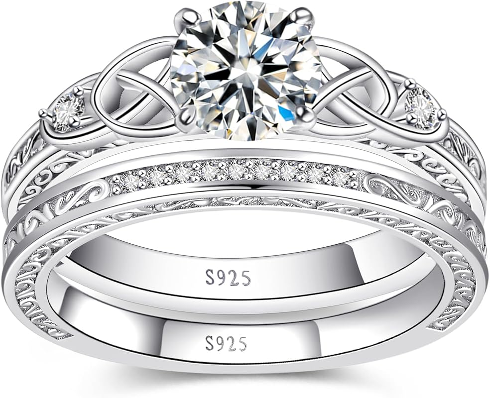 Vintage Celtic Knot 925 Sterling Silver Stackable Wedding Band Set wit
