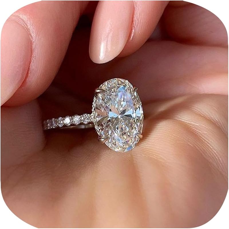 ZDIFDIC 3CT 925 Sterling Silver Oval Solitaire CZ Engagement Ring