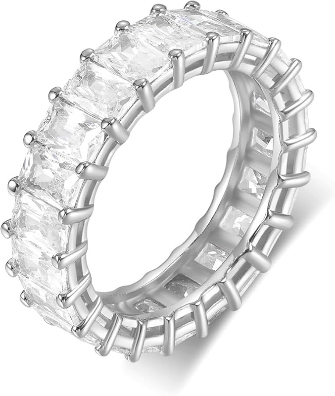 MDFUN Emerald Cut Cubic Zirconia Ring with 18K Gold Plating for Engage