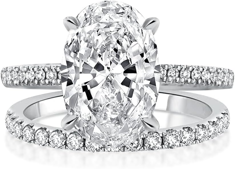 3.5ct Elongated Oval Sterling Silver Engagement & Half Eternity Weddin