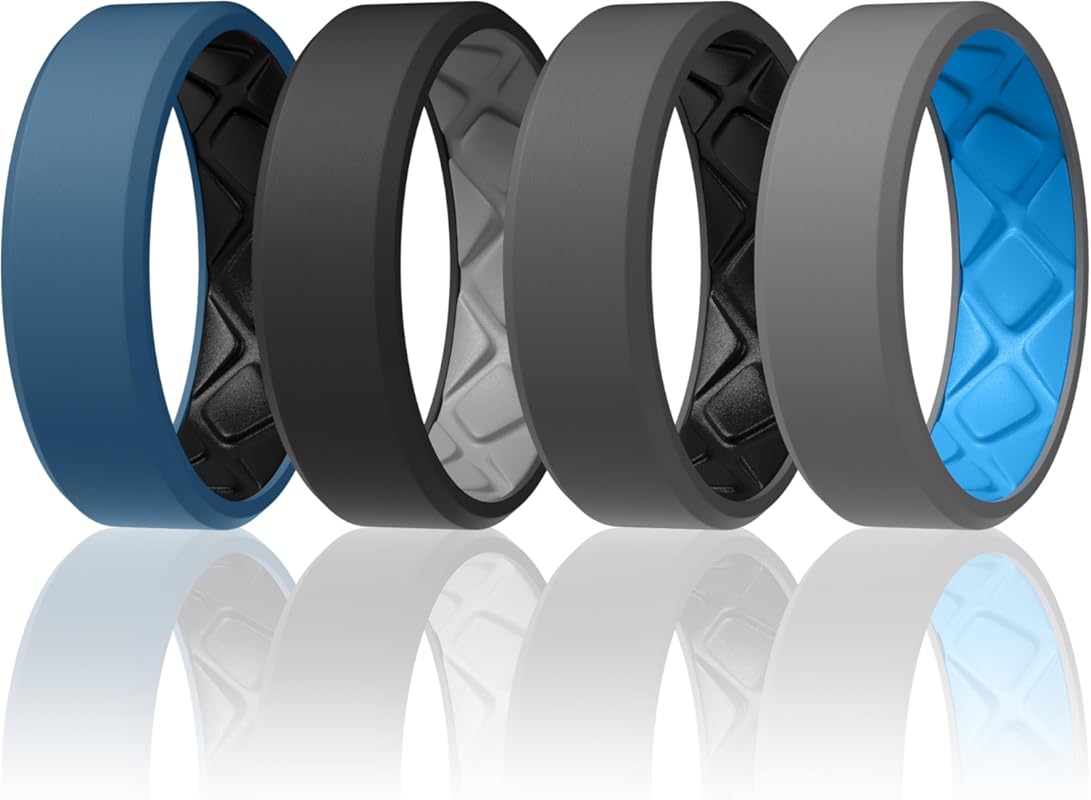 Egnaro Men's Waterproof Silicone Ring with Beveled Edge, 7.5mm Wide & 
