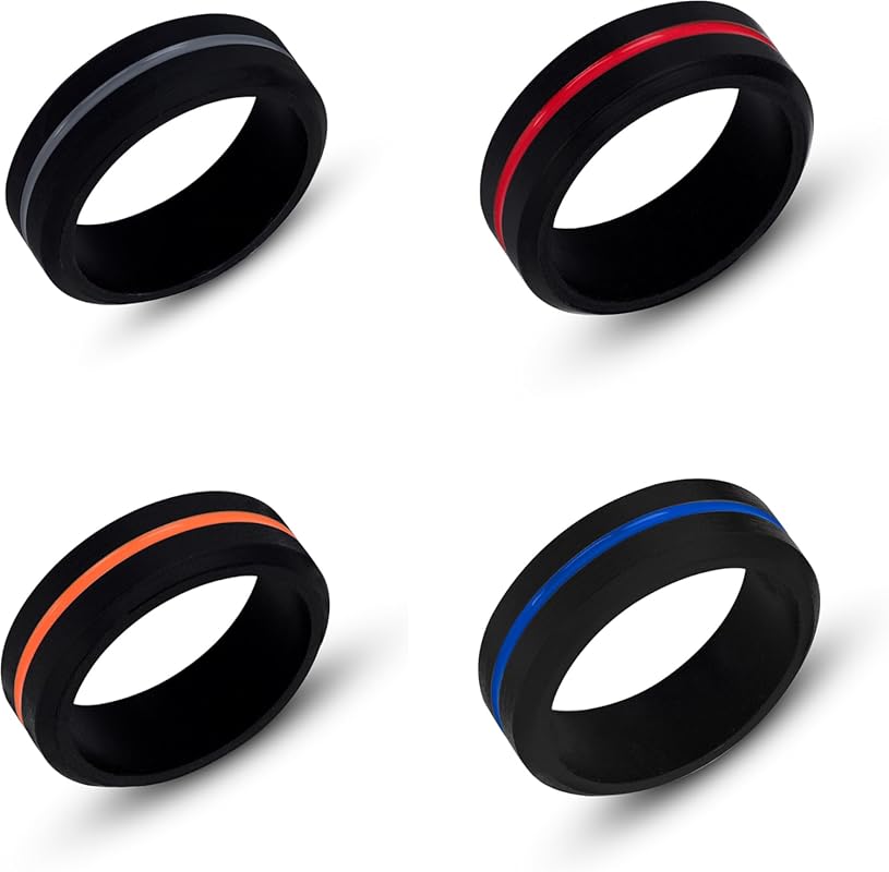 DYNOFIT Comfortable Silicone Wedding Bands 4-Piece Set Durable Flexibl