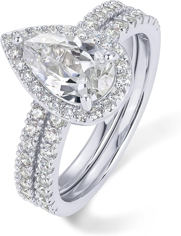 PAVOI 14K Gold Plated 1.7CT Pear Cubic Zirconia Eternity Engagement Ri
