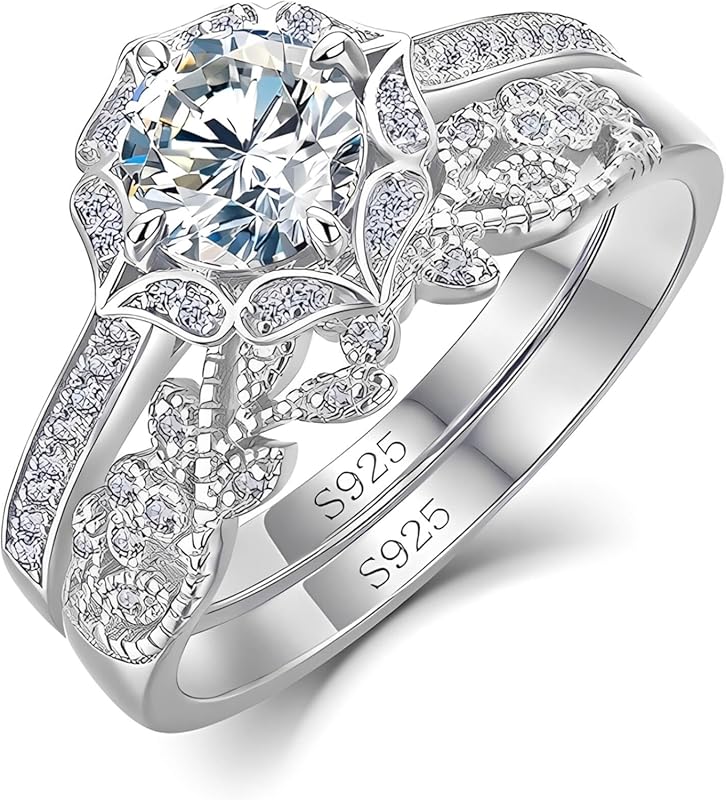 WES 1CT Moissanite Olive Leaf Design 925 Sterling Silver Stackable Eng