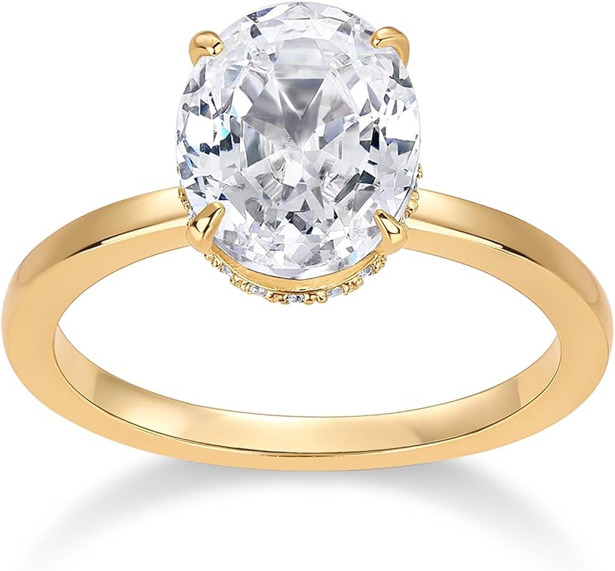 PAVOI Hidden Halo 2.5CT Cubic Zirconia Oval Engagement Ring for Women