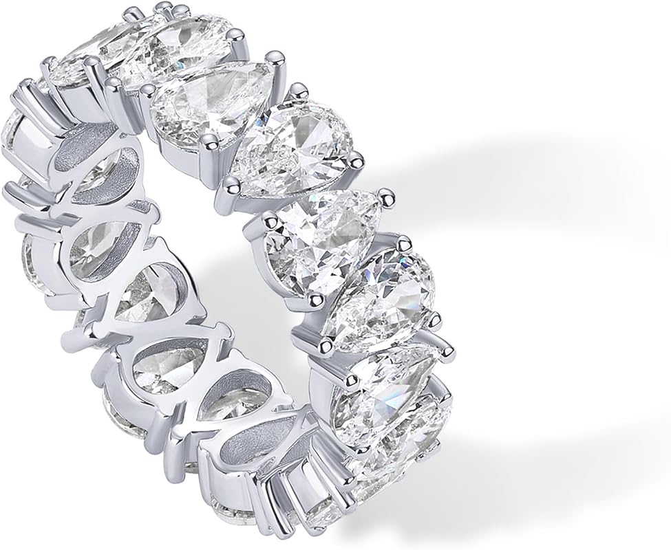 PAVOI 14K Gold Plated Pear Love Eternity Ring for Women, Gold Cubic Zi