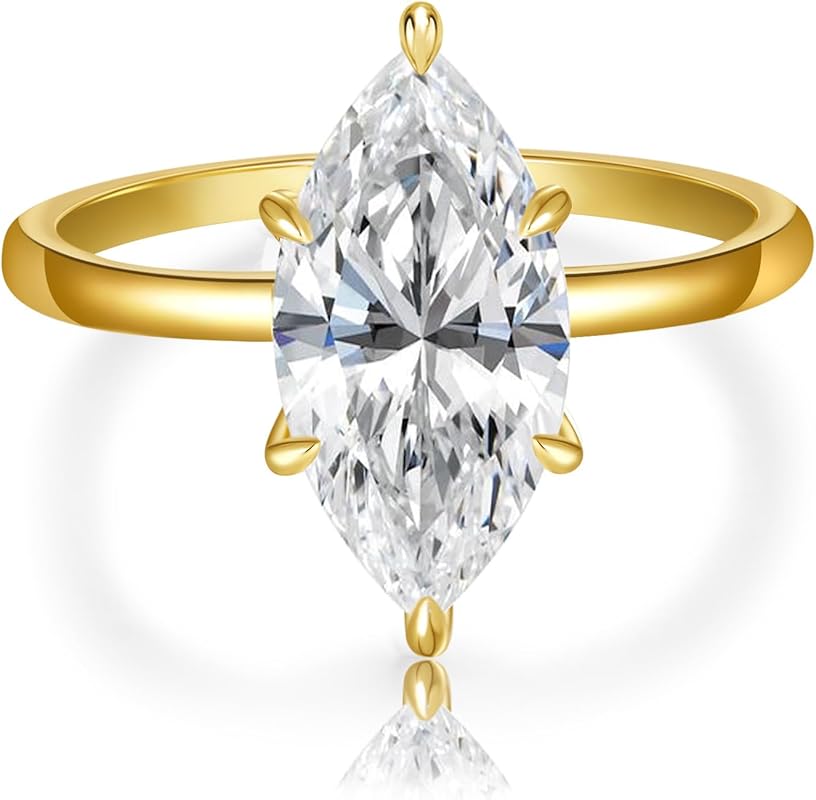 AVECON 3.5ct Marquise Cut Cubic Zirconia Engagement Ring with 14K Gold