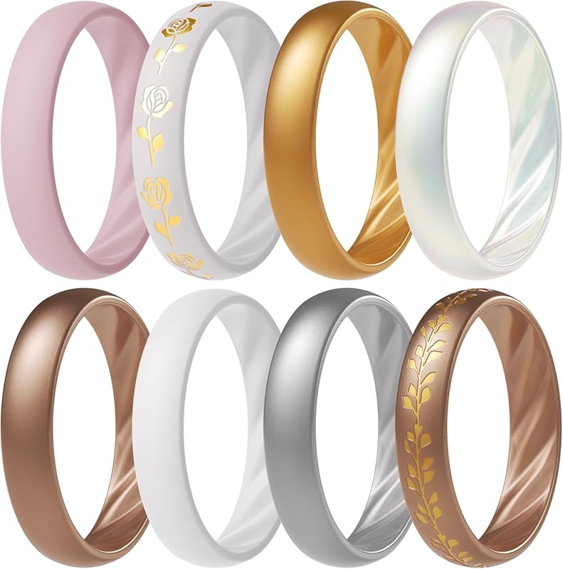 ThunderFit Elegant Wavy Grooves Silicone Rings for Women 4mm Wide 1.6m