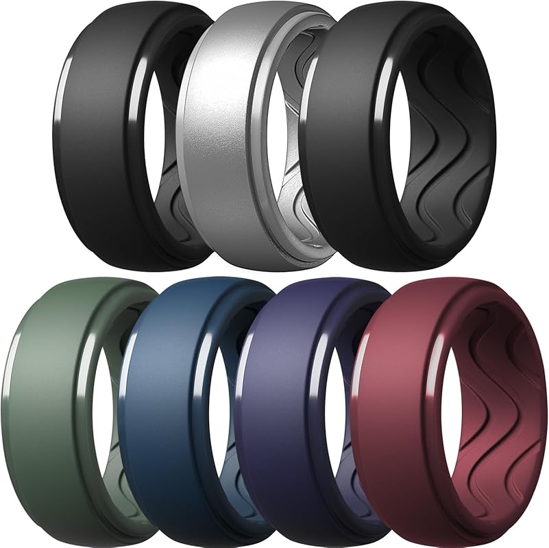 Egnaro 10mm Men's Silicone Wedding Rings - 2.5mm Thick Breathable Inne