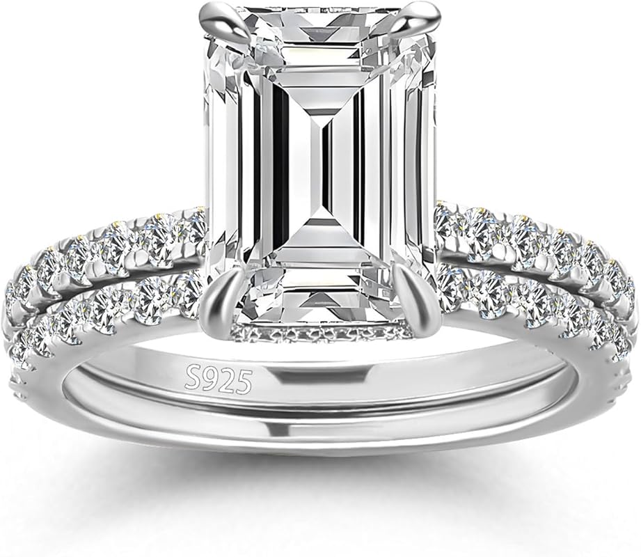 RODIFFY 3.0ct Emerald Cut Bridal Wedding Ring Set with AAA CZ in S925 