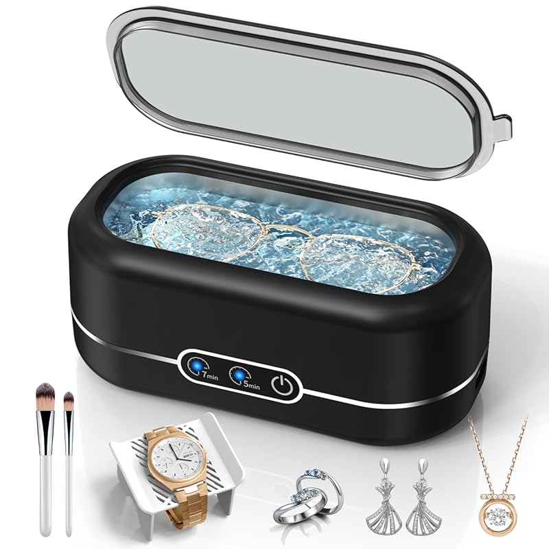 Miorcols 48KHz Black Ultrasonic Jewelry Cleaner with 12oz Tank for All