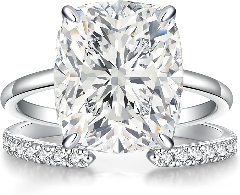 AVECON 3CT/5CT Elongated Cushion Cut Cubic Zirconia Engagement Ring Se