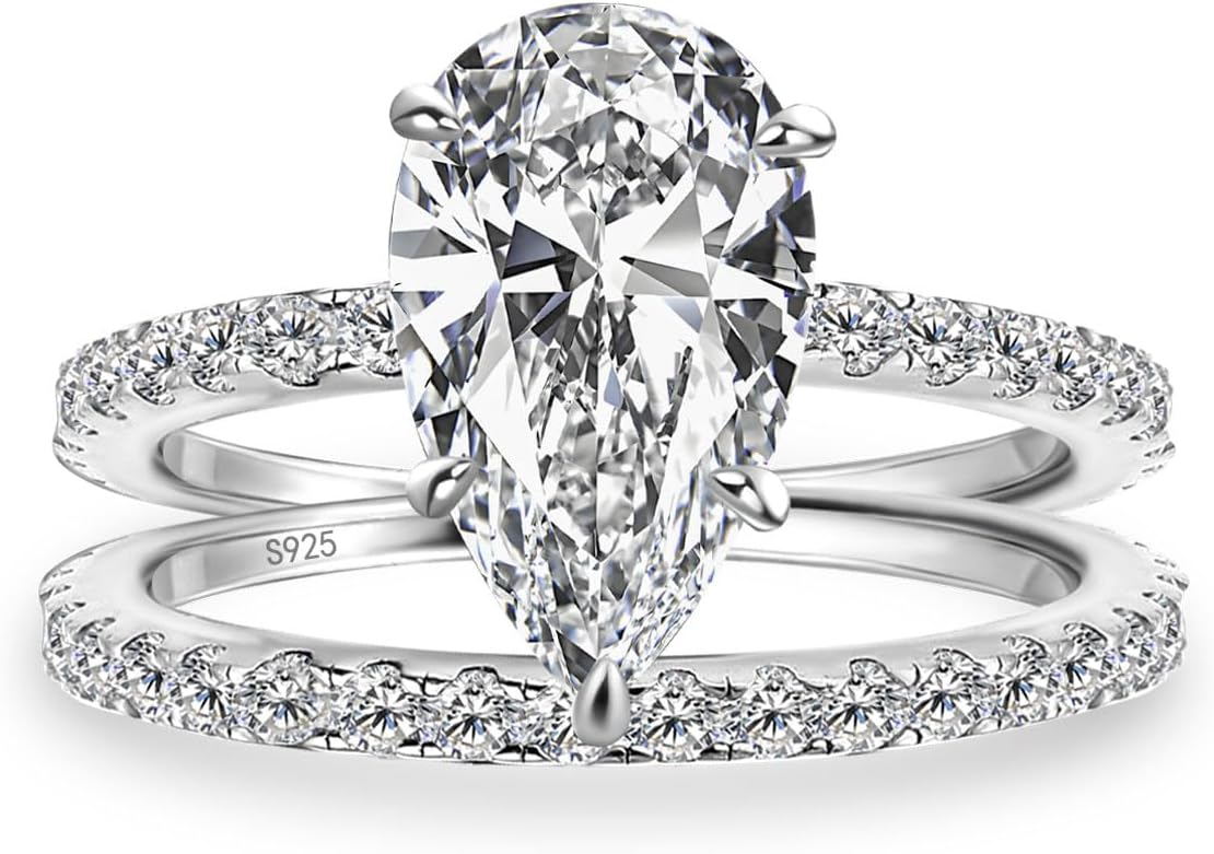 3.0CT Pear Cut Wedding Ring Set for Women, S925 Silver Bridal Engageme