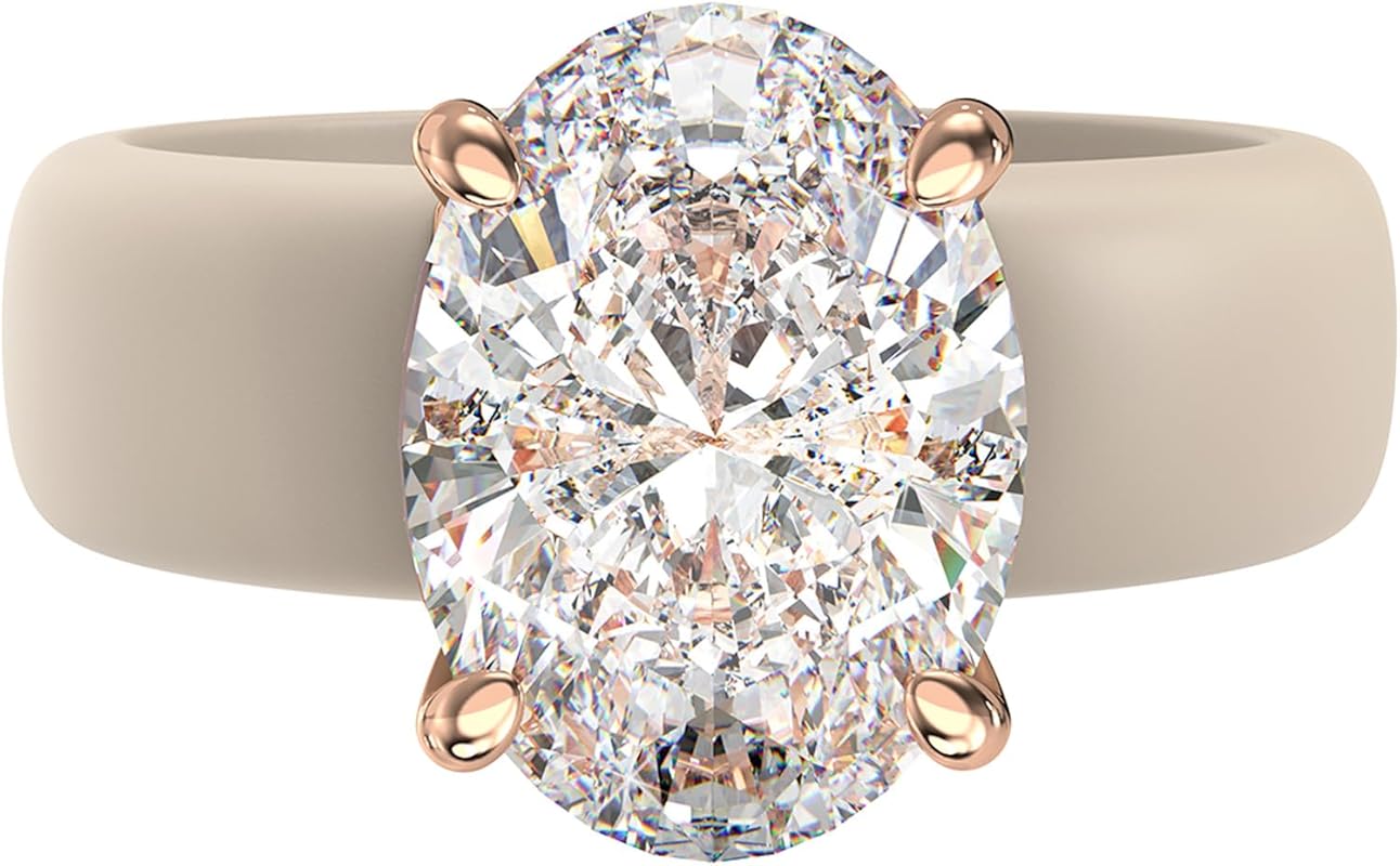 Rinfit Oval Cut Cubic Zirconia Solitaire Silicone Engagement Ring with