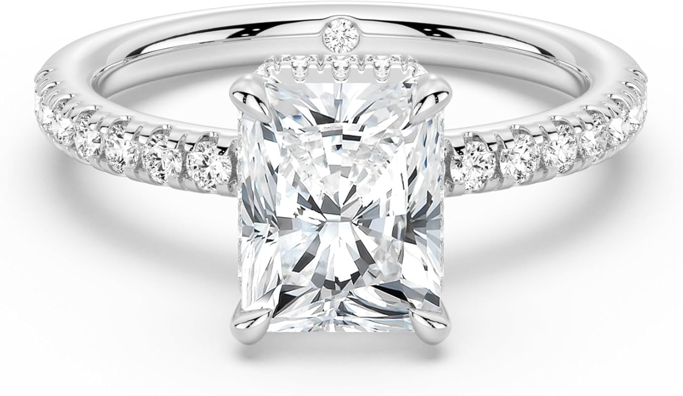 MSBLUE® 2ct Radiant Cut Moissanite Engagement Ring with Hidden Halo & 