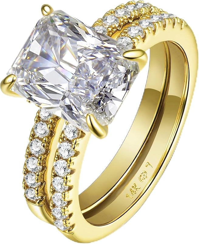 LUCA SMITH 1.5CT CZ Bridal Set 14K Gold Plated Square Round Cut Engage