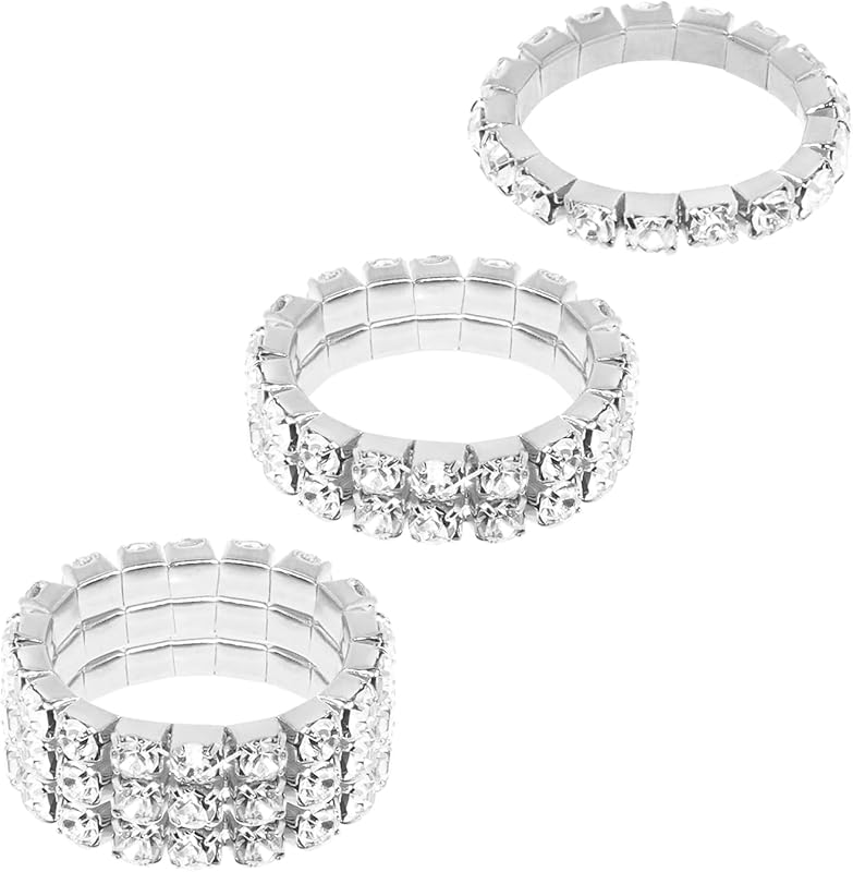 Sparkling Rhinestone Stretch Ring Set 3Pcs Crystal Stackable Elastic D