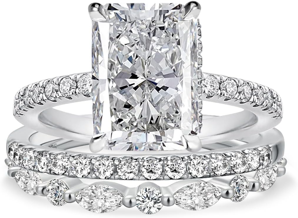 Maxinejewelry 3.5CT Radiant Cut 3-Piece Sterling Silver Bridal Ring Se