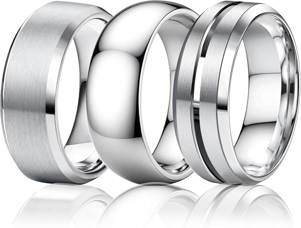 Besteel Men's Stainless Steel Wedding Band Ring Set – Gold, Black & Si