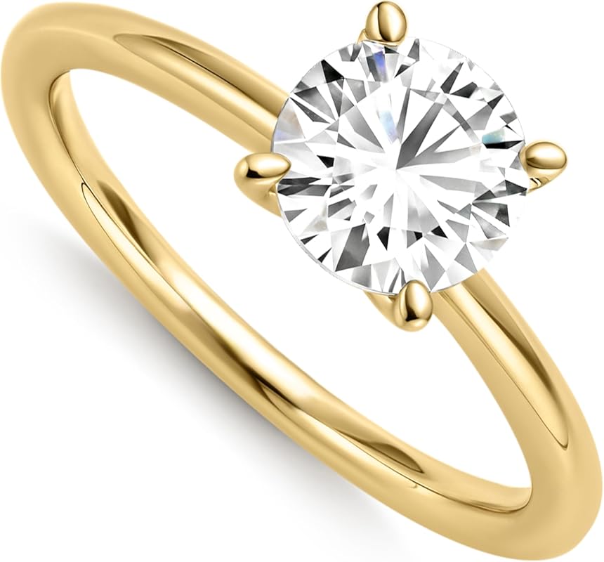 PAVOI Sterling Silver 18K Gold Plated Round Cut 1.5CT Moissanite Engag