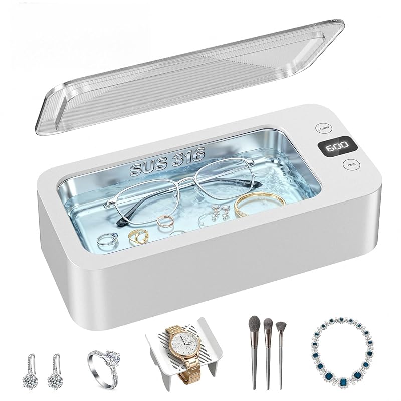 Professional 50kHz Ultrasonic Jewelry Cleaner with 5 Time Modes & Stai